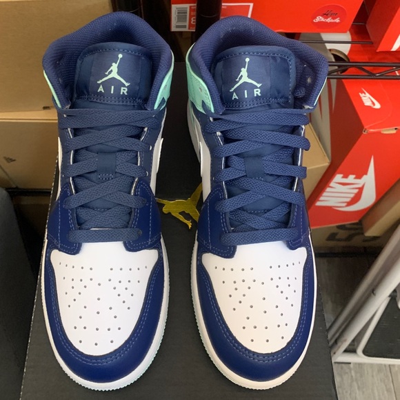 Nike Air Jordan 1 Mid Mystic Navy Blue Mint Foam Shoes 554724-413 554725-413 - Picture 8 of 10